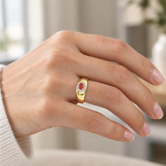D'Joy AAAA Mexikanischer Purpurroter Feueropal, Weißer Zirkon Ring 925 Silber 750 Vergoldet (Größe 17.00) (10-15 Werktage Lieferzeit) ca. 0,50 ct