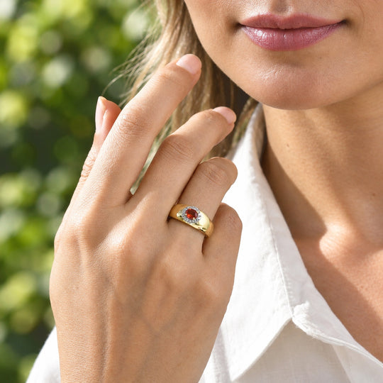 D'Joy AAAA Mexikanischer Purpurroter Feueropal, Weißer Zirkon Ring 925 Silber 750 Vergoldet (Größe 17.00) (10-15 Werktage Lieferzeit) ca. 0,50 ct