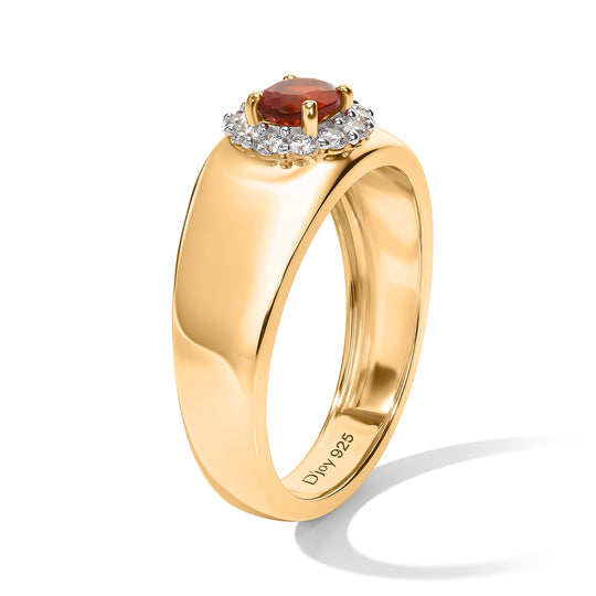 D'Joy AAAA Mexikanischer Purpurroter Feueropal, Weißer Zirkon Ring 925 Silber 750 Vergoldet (Größe 17.00) (10-15 Werktage Lieferzeit) ca. 0,50 ct