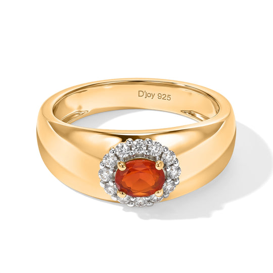 D'Joy AAAA Mexikanischer Purpurroter Feueropal, Weißer Zirkon Ring 925 Silber 750 Vergoldet (Größe 17.00) (10-15 Werktage Lieferzeit) ca. 0,50 ct