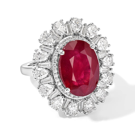 D'Joy AA Afrikanischer Rubin (Fissure gefüllt), Moissanit Ring 925 Silber Rhodiniert (Größe 17.00) ca. 13,46 ct