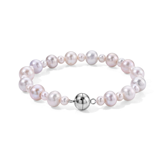 Weiße Edison Perle (9-11 mm), Zhuji Akoya Perle (5-5.5mm) Armband ca. 20 cm 316L Edelstahl Rhodiniert