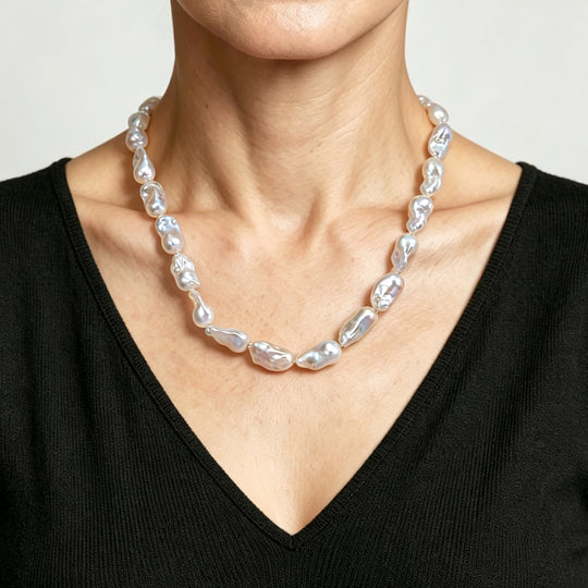 D'Joy AAA Weiße Barockperle Halskette ca. 50 cm 925 Silber Vergoldet