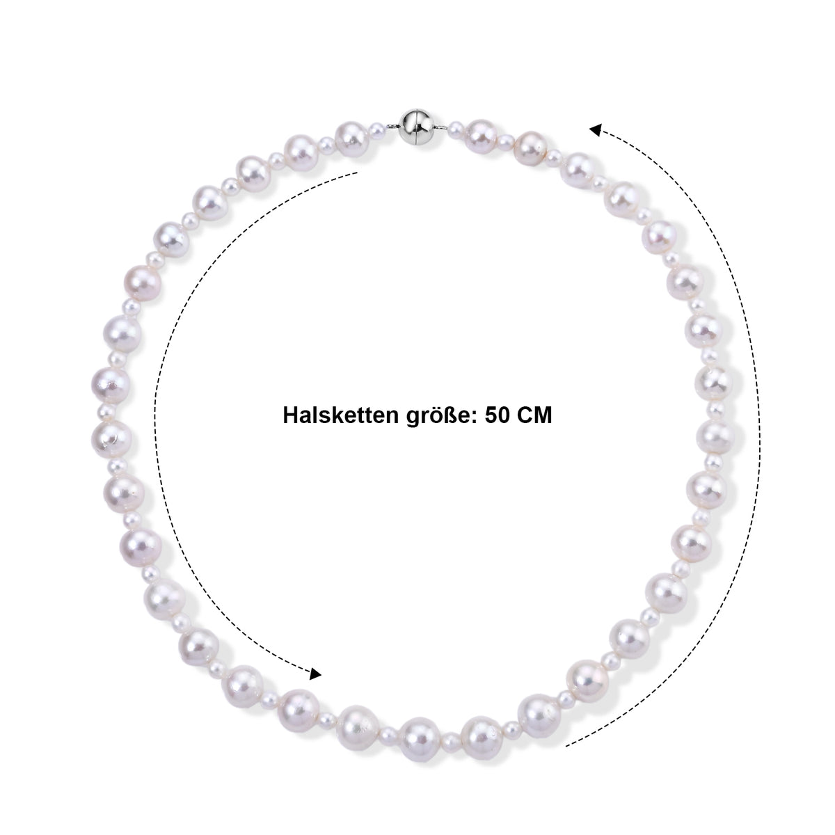 Weiße Edison Perle (9-11 mm), Zhuji Akoya-Perle (5-5.5mm) Halskette ca. 50 cm 316L Edelstahl