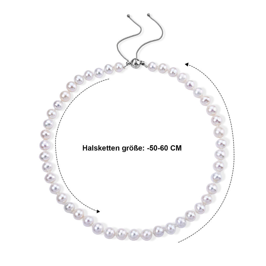Weiße Edison Perle (9-11 mm) Halskette ca. 50 cm +15cm Adjustable 316L Edelstahl