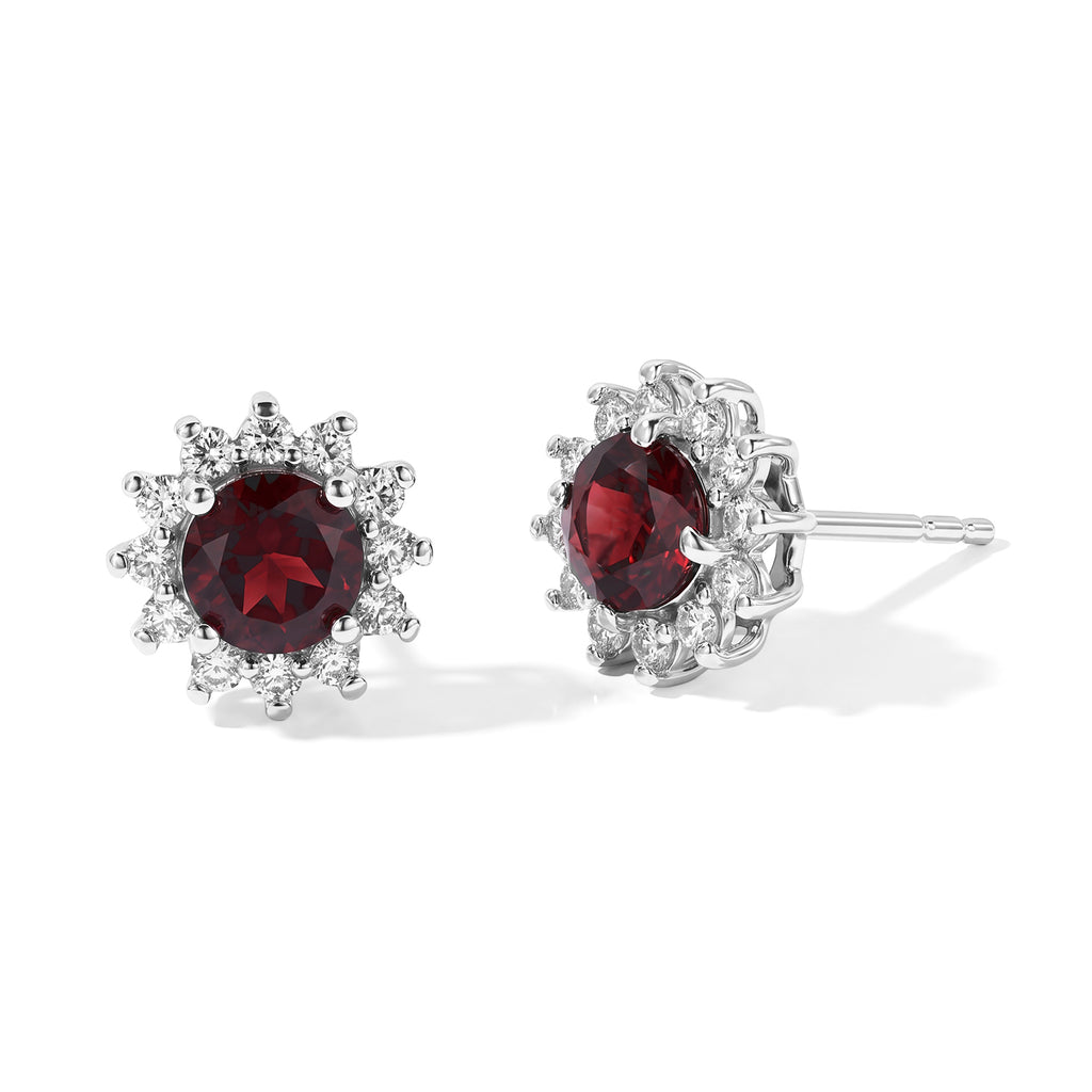 D'Joy Natürlicher Rhodolith Granat, Weißer Zirkon Ohrringe 925 Silber Platiniert ca. 1.80 ct