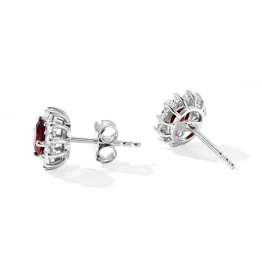 D'Joy Natürlicher Rhodolith Granat, Weißer Zirkon Ohrringe 925 Silber Platiniert ca. 1.80 ct