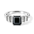 D'Joy Schwarzer Moissanit, Weißer Zirkon Ring 925 Silber Rhodiniert (Größe 17.00) ca. 2,18 ct