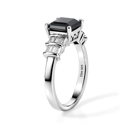 D'Joy Schwarzer Moissanit, Weißer Zirkon Ring 925 Silber Rhodiniert (Größe 21.00) ca. 2,18 ct