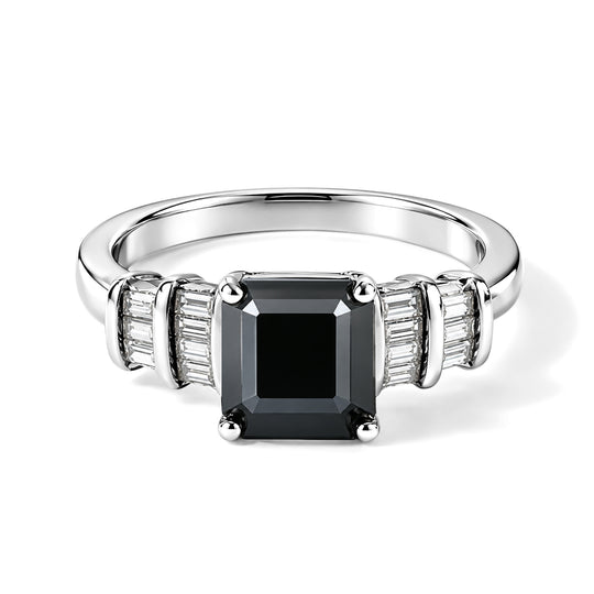 D'Joy Schwarzer Moissanit, Weißer Zirkon Ring 925 Silber Rhodiniert (Größe 21.00) ca. 2,18 ct