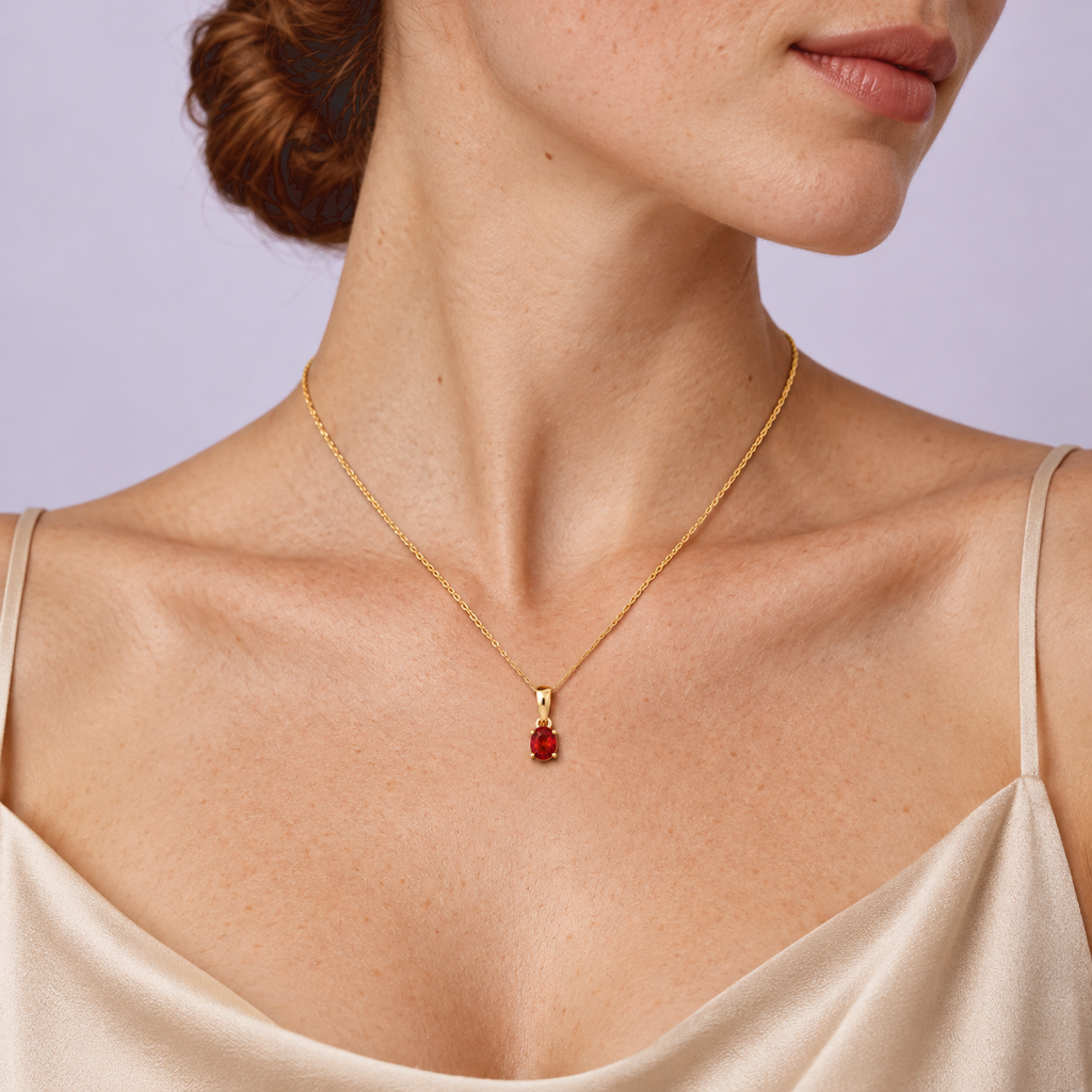 D'Joy AAA Roter Saphir Anhänger 925 Silber 750 Gelbgold vermeil ca. 0,42 ct.