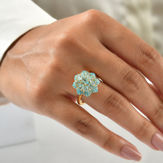 EVER TRUE Blauer Apatit Ring Reine Bronze (Größe 20.00) ca. 2,05 ct