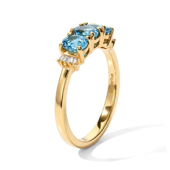 EVER TRUE Blauer Apatit, Weißer Diamant Ring Reine Bronze (Größe 21.00) ca. 1.45 ct