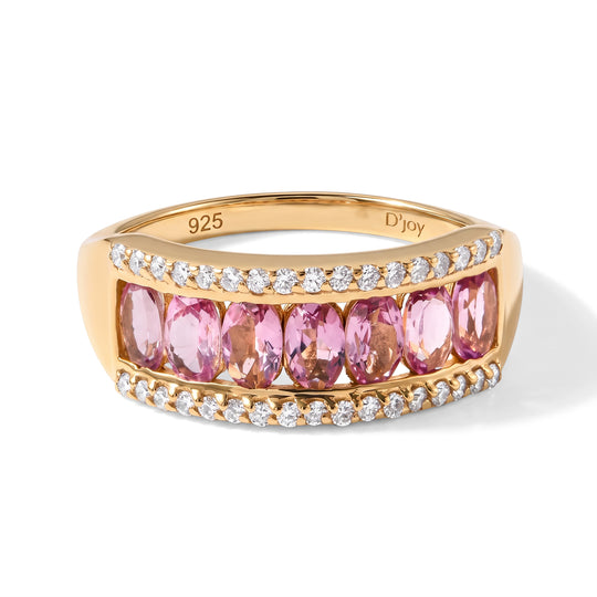 D'Joy AA rosafarbener Turmalin, Moissanit Ring 925 Silber 750 Gelbgold vermeil (Größe 21.00) ca. 1.87 ct