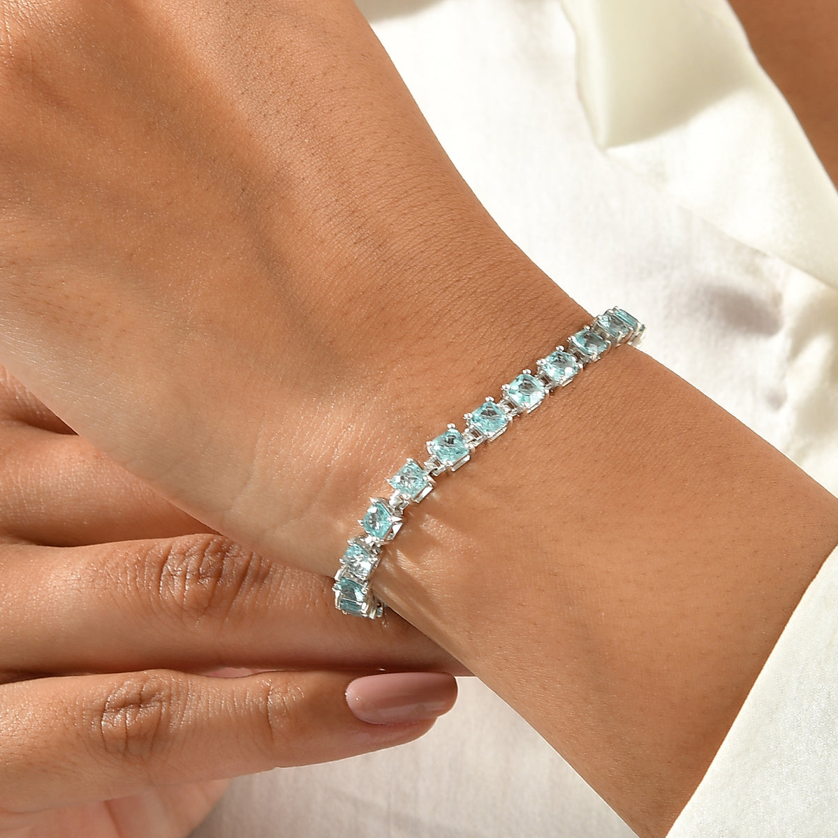 D'Joy AA Blauer Apatit Armband ca. 19 cm 925 Silber Rhodiniert ca. 9,97 ct.
