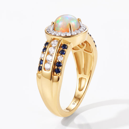 D'Joy AAA Natürlicher, äthiopischer Welo Opal, Weißer Zirkon Ring 925 Silber 750 Gelbgold vermeil (Größe 18.00) ca. 1,86 ct