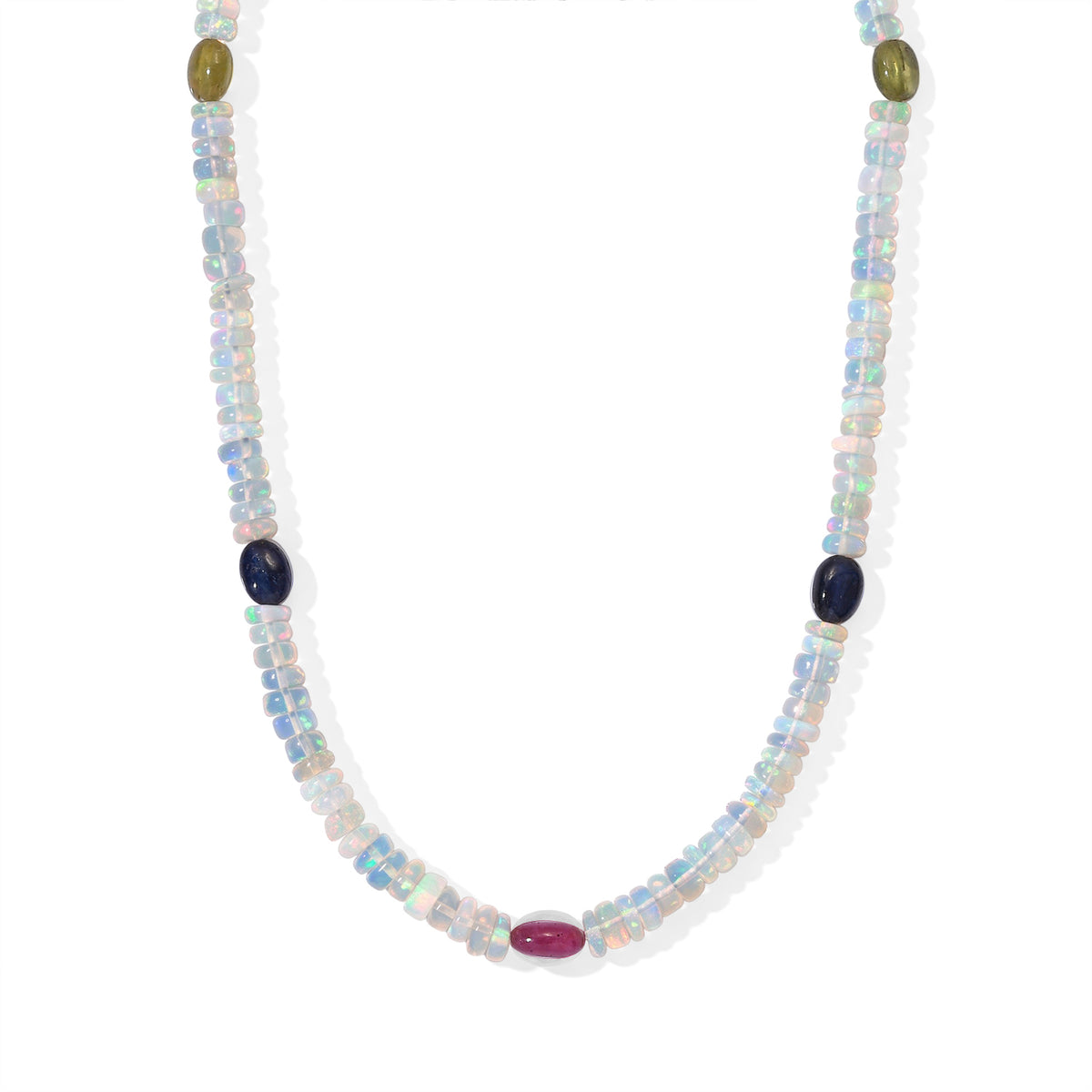 EVER TRUE Natürlicher, äthiopischer Welo Opal, Mehrfarbig Saphir Halskette ca. 45 cm 316L Edelstahl ca. 51.00 ct