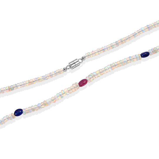 EVER TRUE Natürlicher, äthiopischer Welo Opal, Mehrfarbig Saphir Halskette ca. 45 cm 316L Edelstahl ca. 51.00 ct