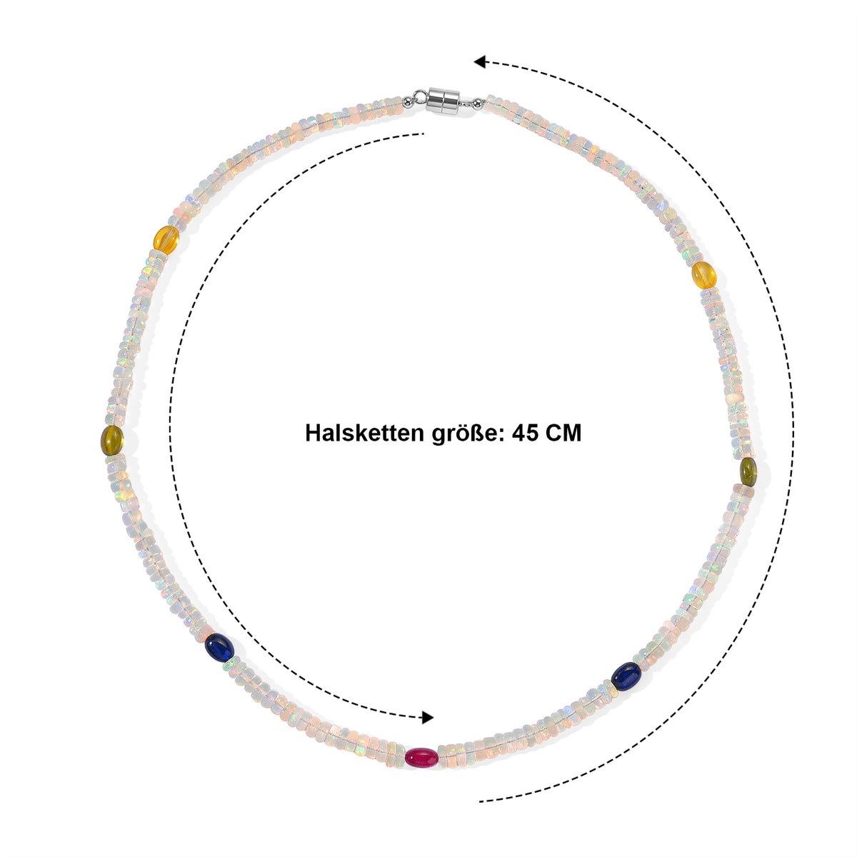 EVER TRUE Natürlicher, äthiopischer Welo Opal, Mehrfarbig Saphir Halskette ca. 45 cm 316L Edelstahl ca. 51.00 ct