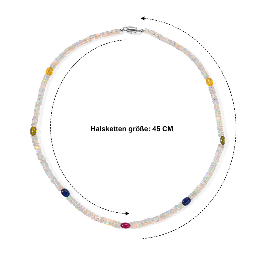 EVER TRUE Natürlicher, äthiopischer Welo Opal, Mehrfarbig Saphir Halskette ca. 45 cm 316L Edelstahl ca. 51.00 ct