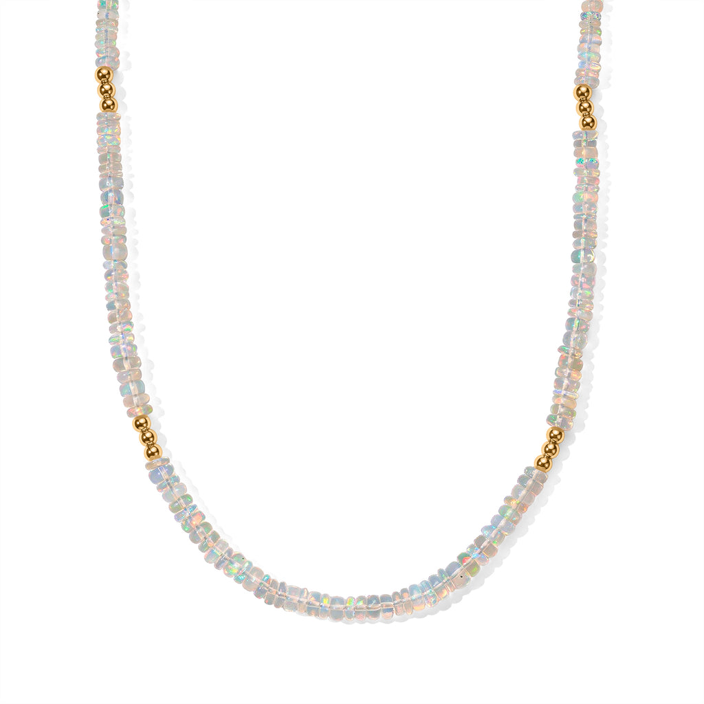 D'Joy Natürlicher, äthiopischer Welo Opal Halskette ca. 45 cm 925 Silber 750 Gelbgold vermeil ca. 30,00 ct.