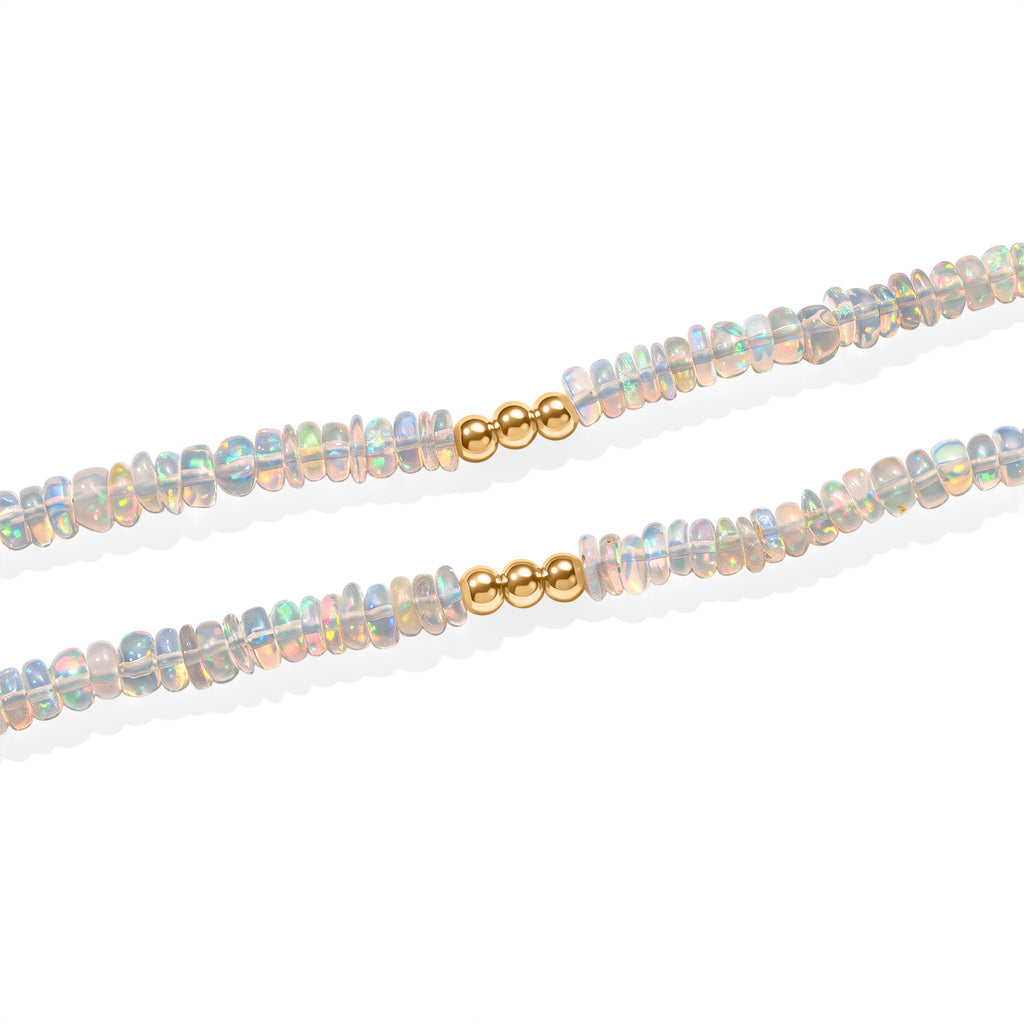 D'Joy Natürlicher, äthiopischer Welo Opal Halskette ca. 45 cm 925 Silber 750 Gelbgold vermeil ca. 30,00 ct.