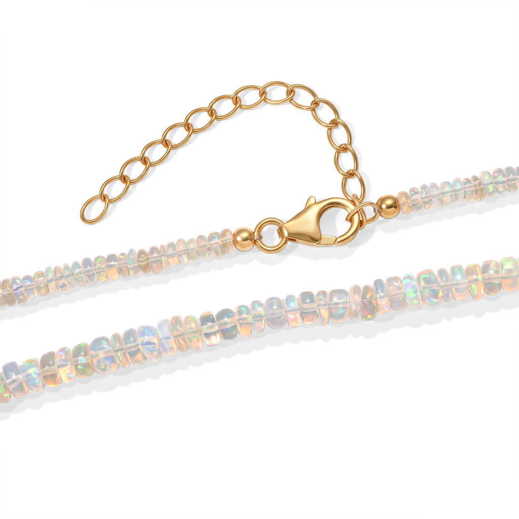 D'Joy Natürlicher, äthiopischer Welo Opal Halskette ca. 45 cm 925 Silber 750 Gelbgold vermeil ca. 30,00 ct.