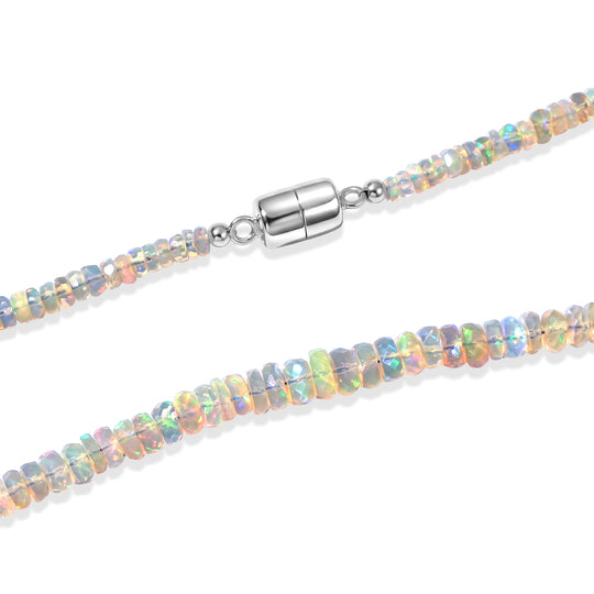 D'Joy AA Natürlicher, äthiopischer Welo Opal Halskette ca. 45 cm 925 Silber Rhodiniert ca. 55,00 ct.
