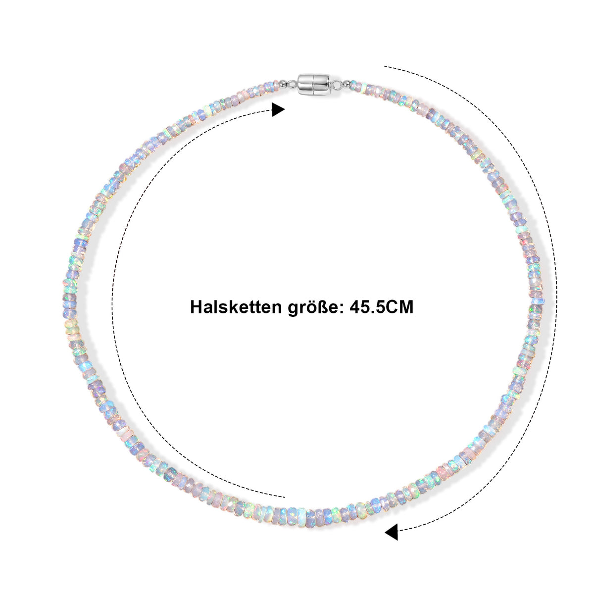 D'Joy AA Natürlicher, äthiopischer Welo Opal Halskette ca. 45 cm 925 Silber Rhodiniert ca. 55,00 ct.