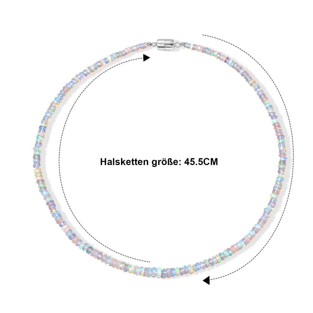 D'Joy AA Natürlicher, äthiopischer Welo Opal Halskette ca. 45 cm 925 Silber Rhodiniert ca. 55,00 ct.