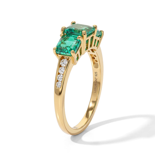 LUXURIANT DIAMOND - AAA Lab Grown Kolumbianischer Smaragd Ring 925 Silber 750 Gelbgold vermeil (Größe 18.00) ca. 2,27 ct