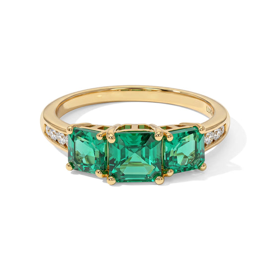 LUXURIANT DIAMOND - AAA Lab Grown Kolumbianischer Smaragd Ring 925 Silber 750 Gelbgold vermeil (Größe 18.00) ca. 2,27 ct