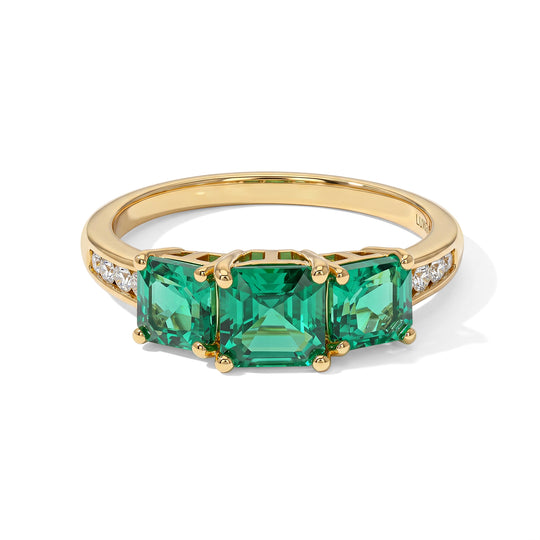 LUXURIANT DIAMOND - AAA Lab Grown Kolumbianischer Smaragd Ring 925 Silber 750 Gelbgold vermeil (Größe 18.00) ca. 2,27 ct