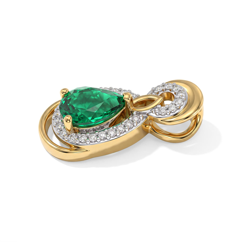 LUXURIANT DIAMOND - AAA Lab Grown Kolumbianischer Smaragd, Weißer Zirkon Anhänger 925 Silber 750 Gelbgold vermeil ca. 0,74 ct.