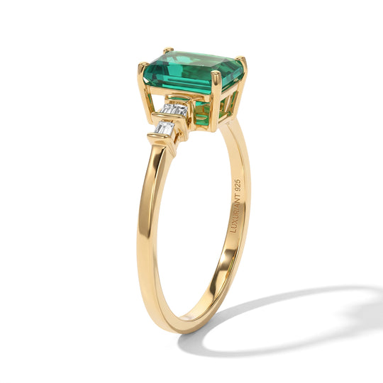 LUXURIANT DIAMOND - AAA Lab Grown Kolumbianischer Smaragd, Lab Grown Diamant Ring 925 Silber 750 Gelbgold vermeil (Größe 17.00) ca. 1,55 ct