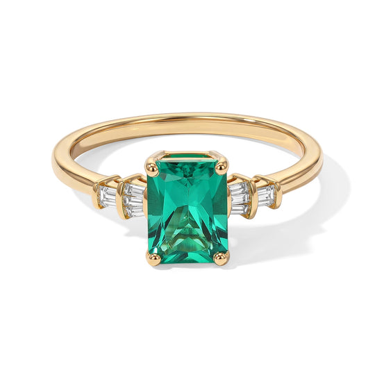 LUXURIANT DIAMOND - AAA Lab Grown Kolumbianischer Smaragd, Lab Grown Diamant Ring 925 Silber 750 Gelbgold vermeil (Größe 17.00) ca. 1,55 ct