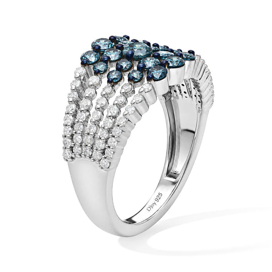 D'Joy Blauer Diamant (IR) Ring 925 Silber Rhodiniert (Größe 19.00)  ca. 1.33 ct