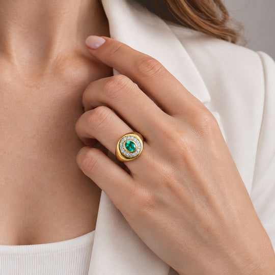 LUXURIANT DIAMOND - AAA Lab Grown Kolumbianischer Smaragd, Lab Grown Diamant Ring 925 Silber 750 Gelbgold vermeil (Größe 18.00) ca. 1,69 ct