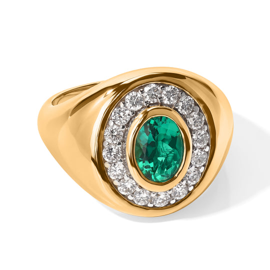 LUXURIANT DIAMOND - AAA Lab Grown Kolumbianischer Smaragd, Lab Grown Diamant Ring 925 Silber 750 Gelbgold vermeil (Größe 18.00) ca. 1,69 ct
