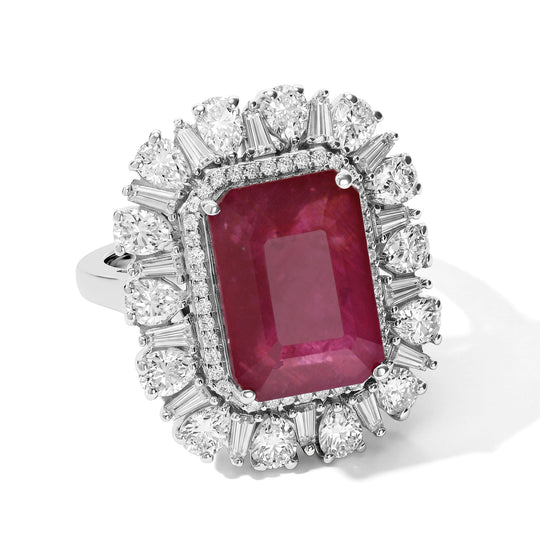 D'Joy AA Afrikanischer Rubin (Fissure gefüllt), Moissanit Ring 925 Silber Rhodiniert (Größe 17.00) ca. 13,46 ct