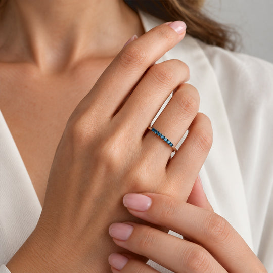 D'Joy Blauer Diamant (IR) Ring 925 Silber Rhodiniert (Größe 20.00) ca. 0,18 ct