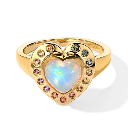 D'Joy AAA Natürlicher, äthiopischer Welo Opal, Mehrfarbig Saphir Ring 925 Silber 750 Gelbgold vermeil (Größe 21.00) (10-15 Werktage Lieferzeit) ca. 1,92 ct