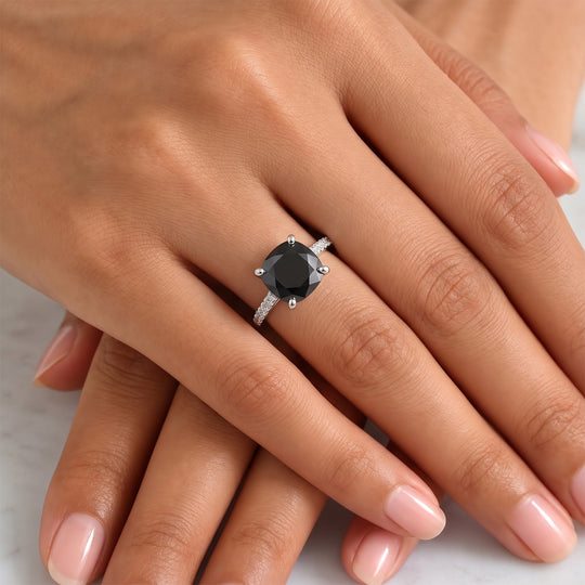 D'Joy Schwarzer Moissanit, Moissanit Ring 925 Silber Rhodiniert (Größe 18.00) ca. 2,66 ct