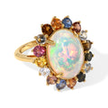 D'Joy AAA Natürlicher, äthiopischer Welo Opal, Mehrfarbig Saphir Ring 925 Silber 750 Gelbgold vermeil (Größe 19.00)   ca. 6,29 ct