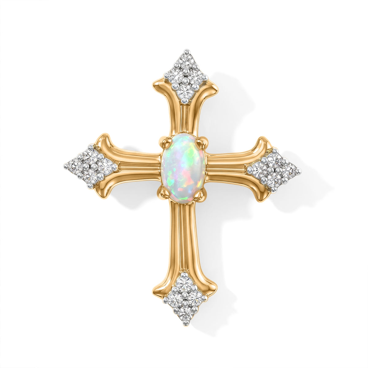 D'Joy AA Natürlicher, äthiopischer Welo Opal, Weißer Zirkon Anhänger 925 Silber 750 Vergoldet (10-15 Werktage Lieferzeit) ca. 0,29 ct.