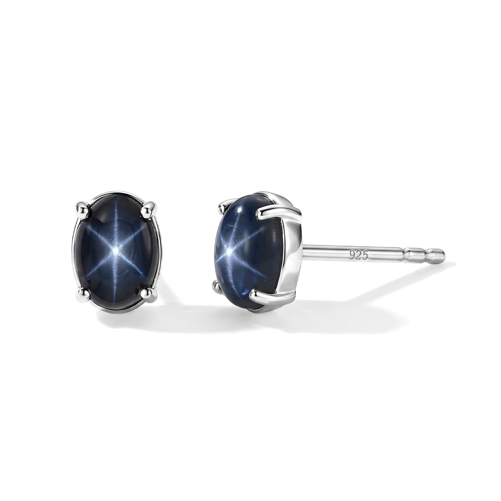 Diffundierter Stern blauer Saphir Ohrringe 925 Silber Rhodiniert ca. 1,56 ct.