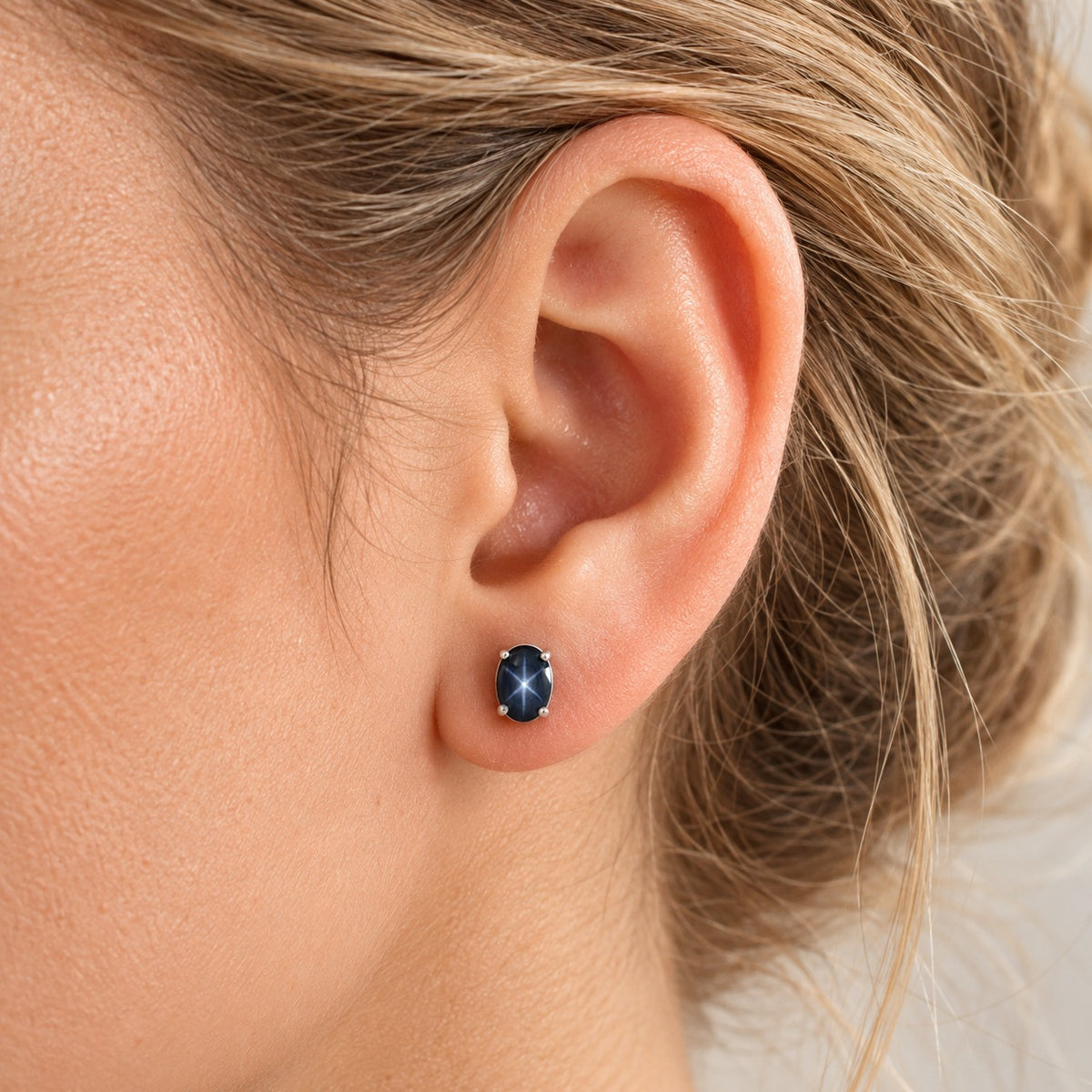 Diffundierter Stern blauer Saphir Ohrringe 925 Silber Rhodiniert ca. 1,56 ct.