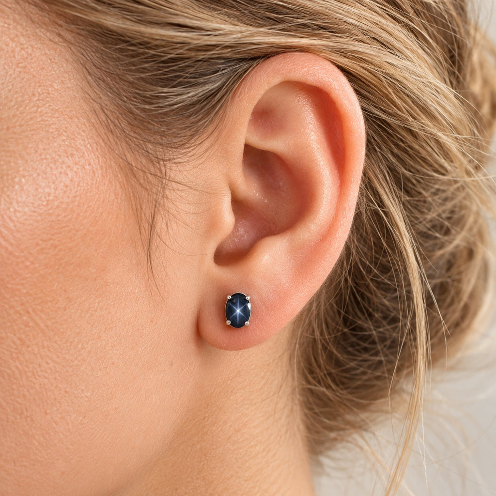 Diffundierter Stern blauer Saphir Ohrringe 925 Silber Rhodiniert ca. 1,56 ct.