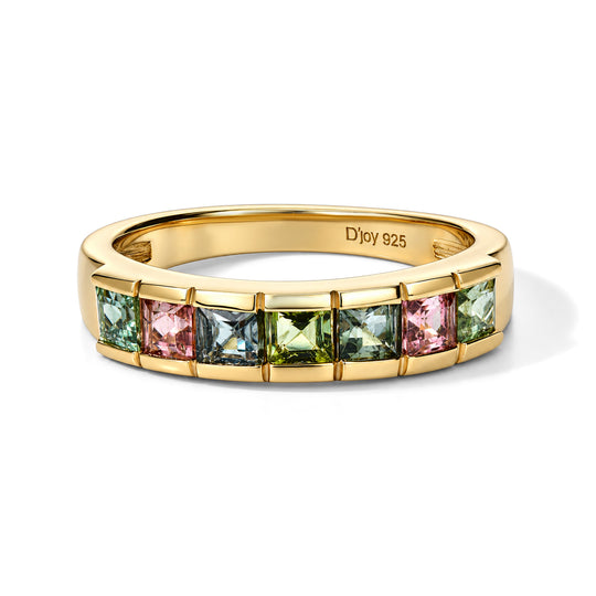 D'Joy Mehrfarbig-Turmalin Ring 925 Silber Vergoldet (Größe 20.00) ca. 1,18 ct