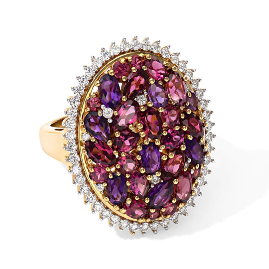 D'Joy AA Natürlicher Rhodolith Granat Ring 925 Silber 750 Gelbgold vermeil (Größe 18.00) ca. 6,25 ct